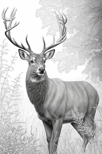 Coloring page deer grayscale