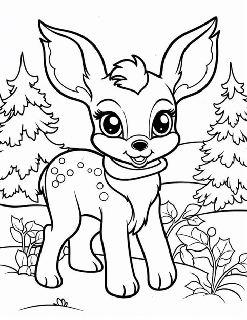 A coloring page of a deer in the woods generative ai