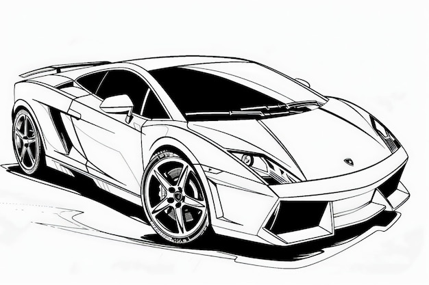 Coloring page A detailed drawing of a stylish sports car in motion set against a clean white background