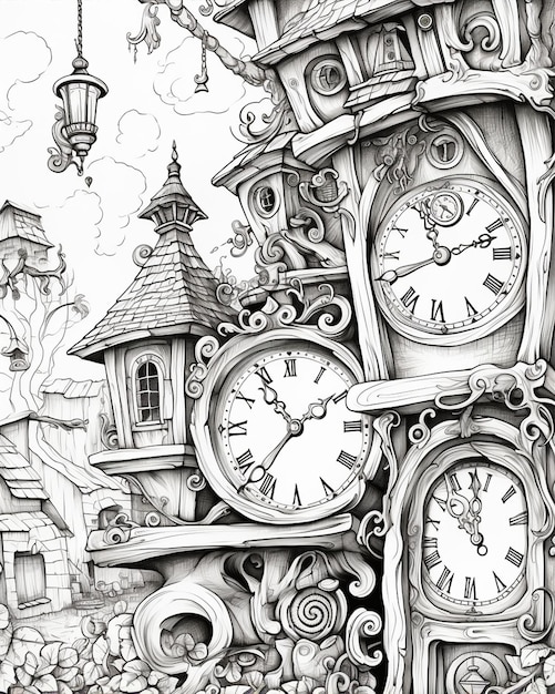 Coloring Page of Different Clocks