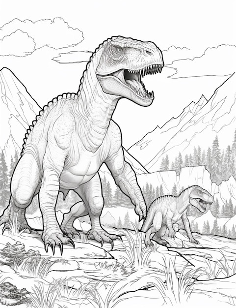 T Rex Dinosaur Coloring Page · Creative Fabrica