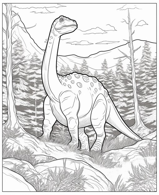 Photo a coloring page of a dinosaur in the woods generative ai