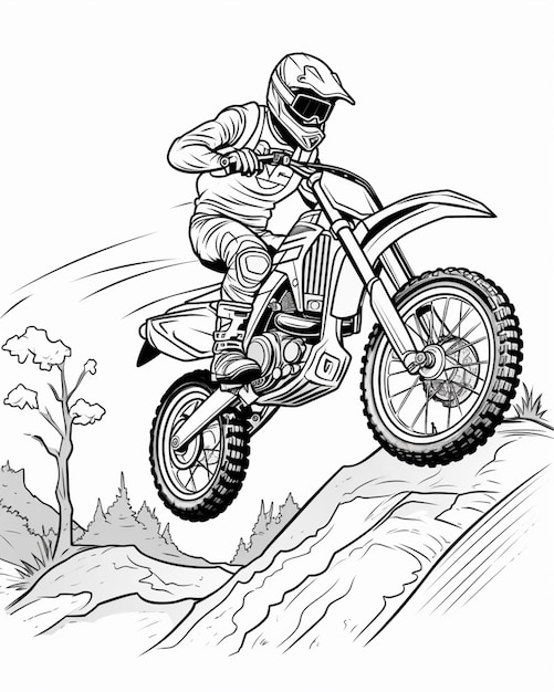 Photo a coloring page of a dirt bike rider doing a jump generative ai