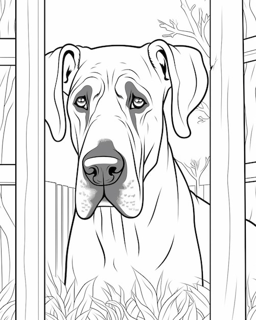 Foto una pagina da colorare di un cane che guarda fuori da una finestra generativa ai