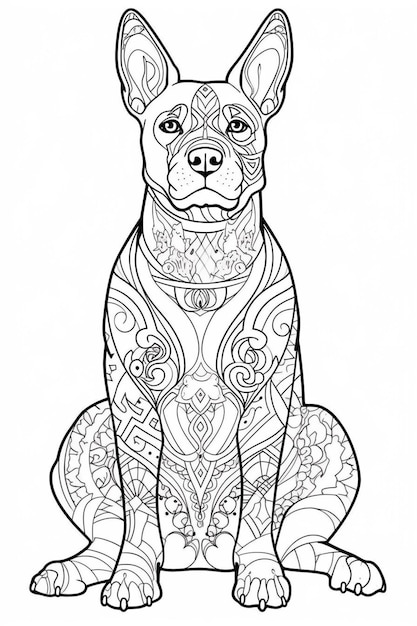 a coloring page of a dog with a pattern on it generative ai