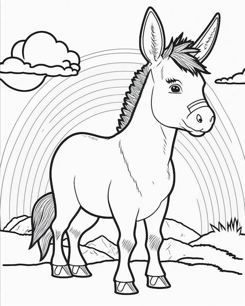 a coloring page of a donkey standing in a field generative ai