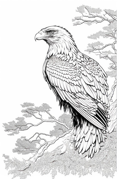Coloring page eagle think lines tribal style no shadow