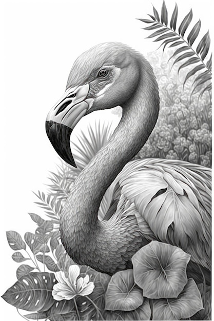 Photo coloring page flamingo grayscale