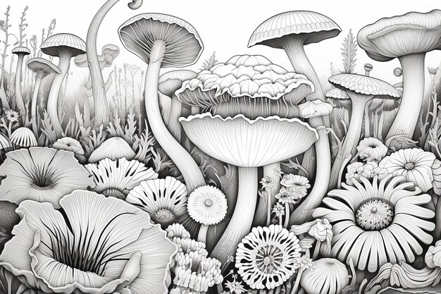 Photo coloring page for flower drawing in surreal scenes dreamy flora