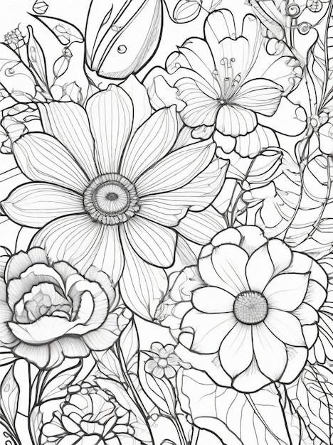 Foto pagina da colorare flower line art