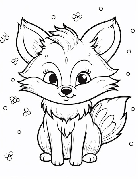 Photo a coloring page of a fox with a big nose and big eyes generative ai