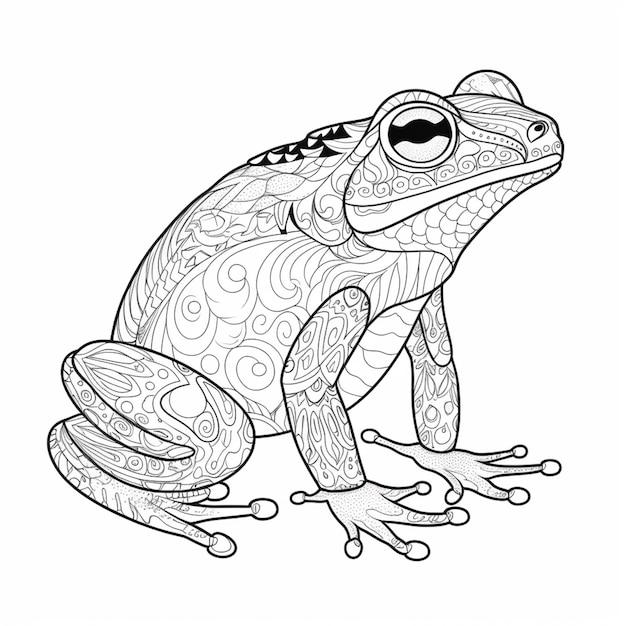 a coloring page of a frog with a pattern on it generative ai