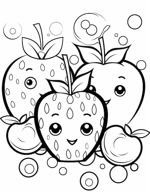 Photo a coloring page of a group of fruit with faces generative ai