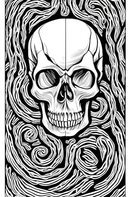 Coloring page of a human skull for kdp coloring books for\
adults