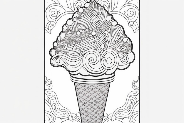 ぬりえページのアイスクリームの思考ライン