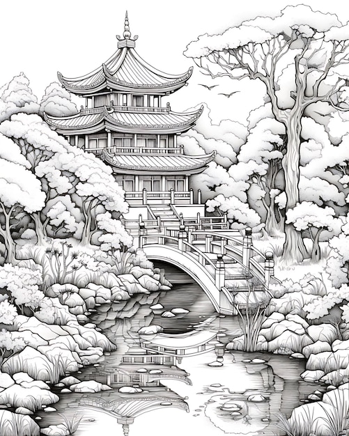 Coloring Page Of Japanese Garden