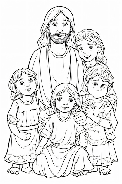 Coloring page of Jesus Christ with children Jesus loves children Tuhan Yesus sayang anak anak