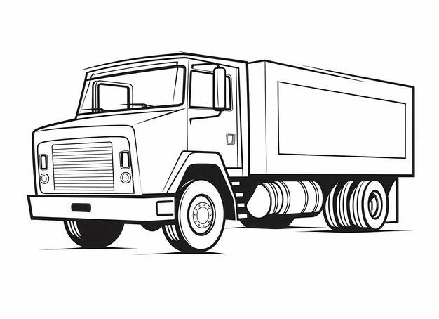 Photo coloring page of a kawaii side angle garbage truck in black and white