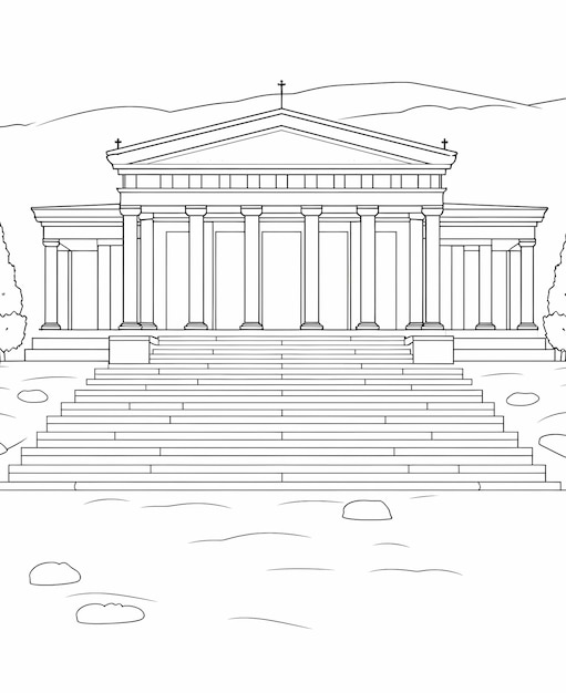 Photo coloring page for kids acropolis museum greece athens super easy simple black and white line art