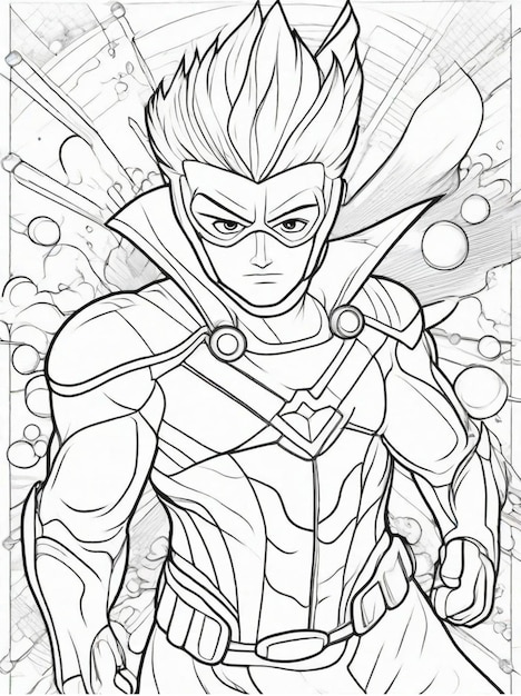 Coloring page for kids anime superhero line art