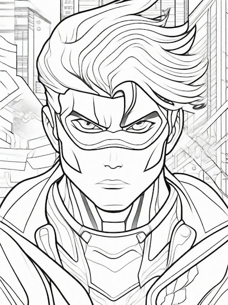 coloring page for kids Anime superhero line art