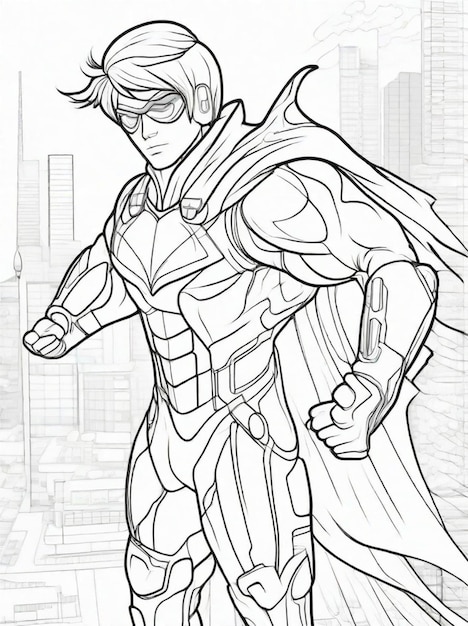 coloring page for kids Anime superhero line art