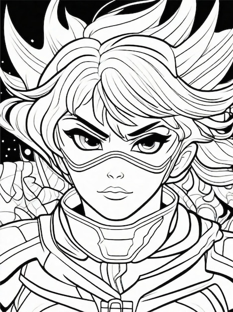 coloring page for kids Anime superhero line art