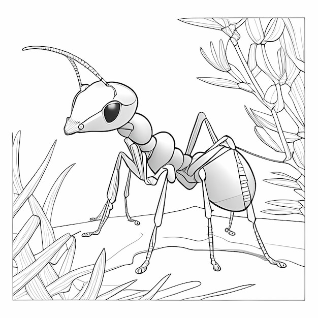 Foto pagina da colorare per bambini di una formica con linee spesse e basso dettaglio