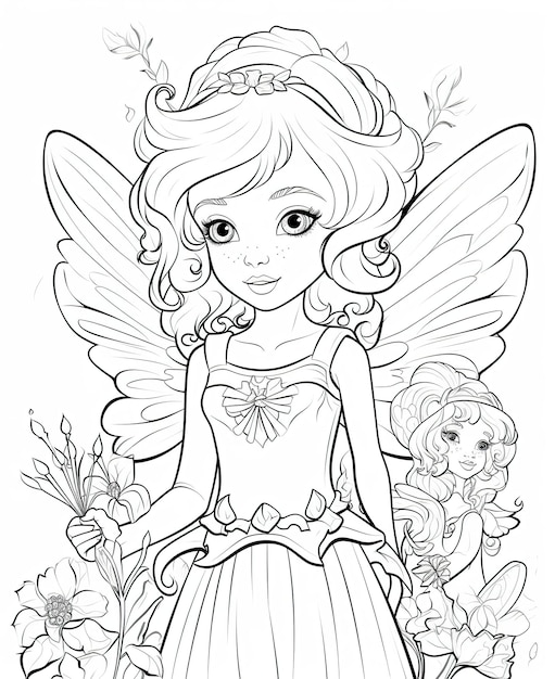 Раскраска для детей красивая маленькая фея