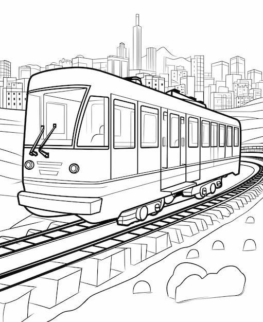 Photo coloring page for kids cable car cartoon style simple black and white line art