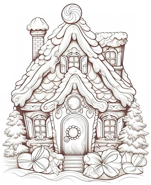 Coloring page for kids christmas gingerbread house