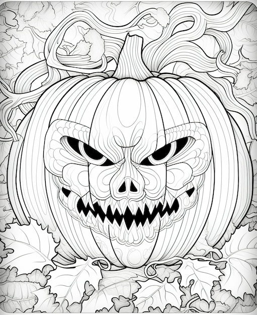 Coloring page for kids creepy carved pumpkin face