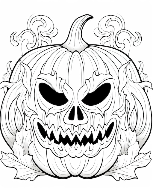 Coloring page for kids creepy carved pumpkin face