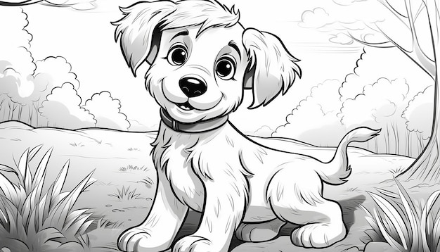 Красивая страница для детей милая собака в парке в стиле мультфильмов