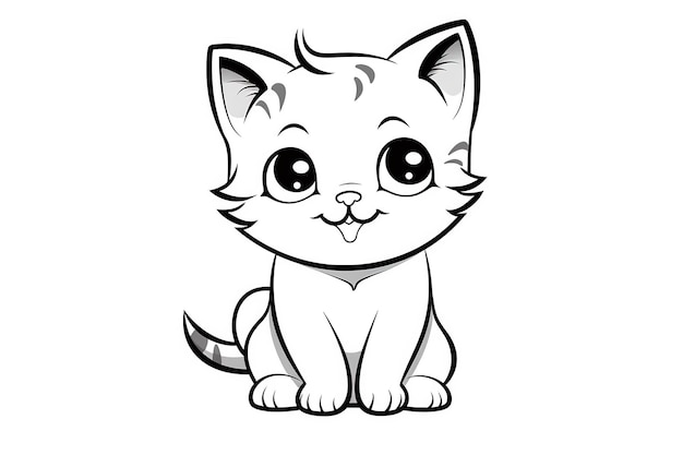 coloring page for kids a cute happy kitten