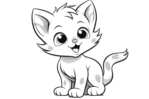 coloring page for kids a cute happy kitten