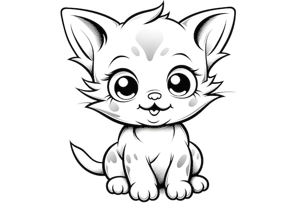 Photo coloring page for kids a cute happy kitten