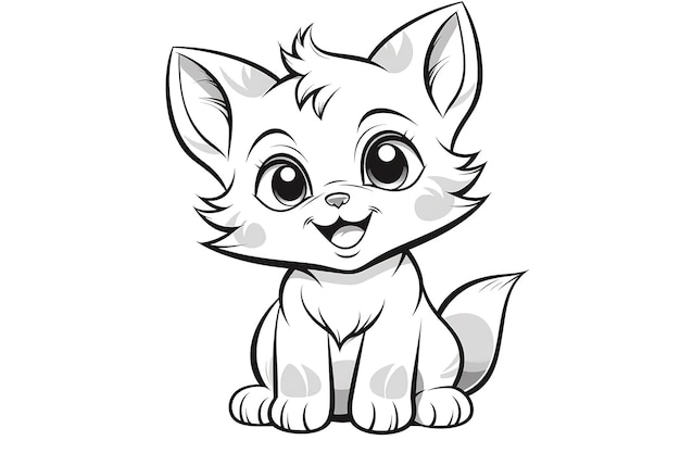 coloring page for kids a cute happy kitten