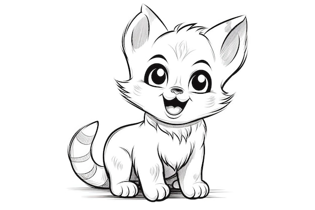 coloring page for kids a cute happy kitten