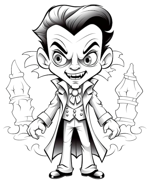 Photo coloring page for kids cute little dracula