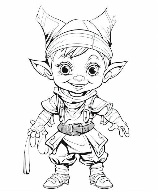 Coloring page for kids cute little elf