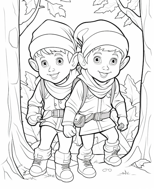 Coloring page for kids cute little elf