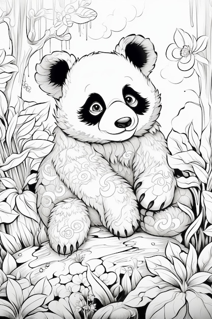 Coloring page for kids cute panda