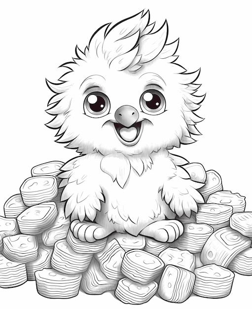 coloring page for kids cute smiling chicken nuggets pokemon style