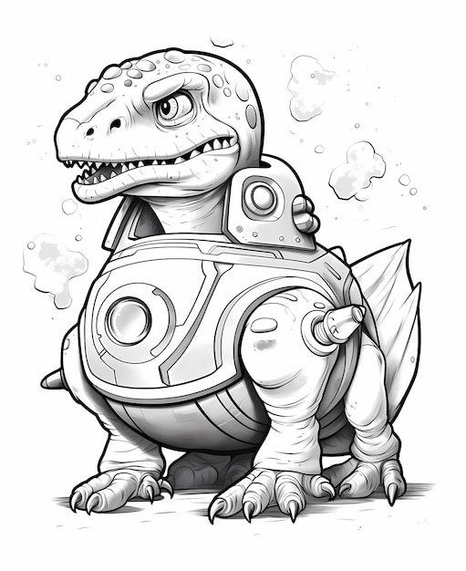 coloring page for kids dinosaur spaceships no color black and white