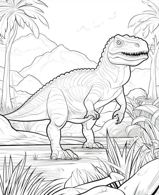 Coloring page for kids dinosaurs hunting