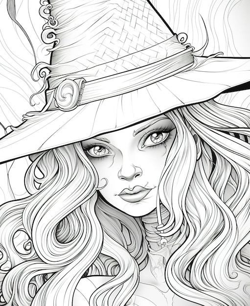 Coloring page for kids evil halloween witch