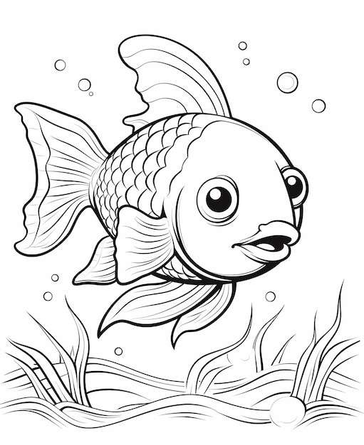 coloring page for kids fish cartoon style thick lines