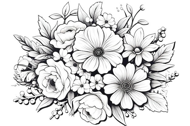 Photo coloring page for kids flowers bouquet