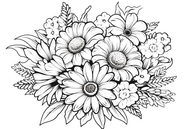 coloring page for kids flowers bouquet